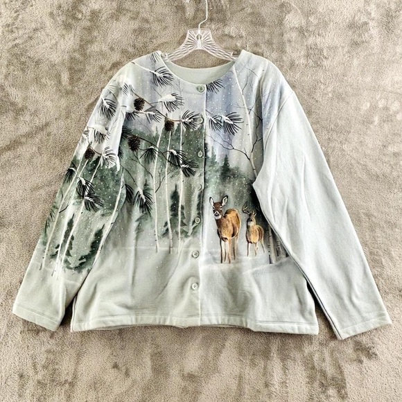 90s winter scene buttoned cardigan - Picture 1 of 7